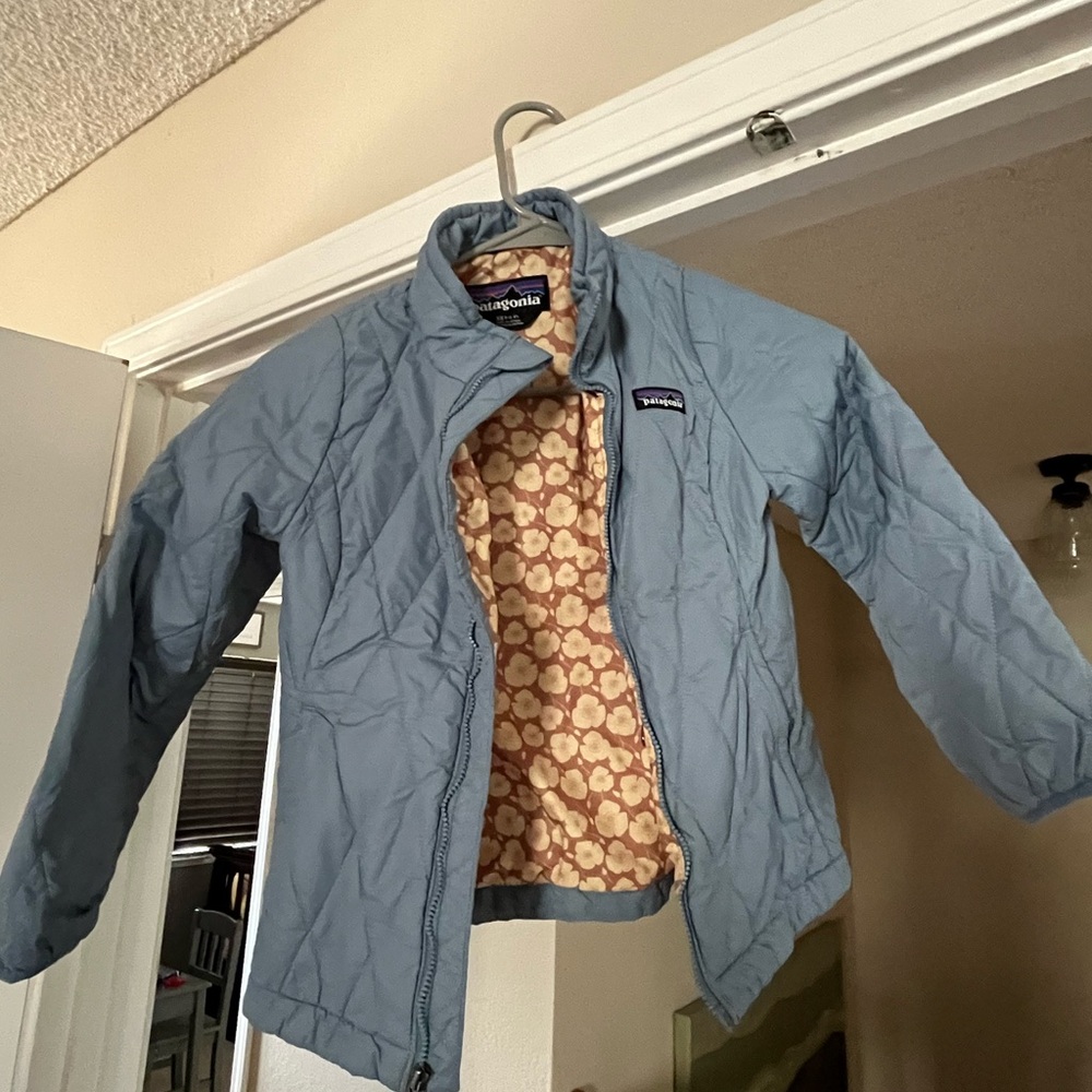 Patagonia Light Blue Quilted Jacket with Floral Lining